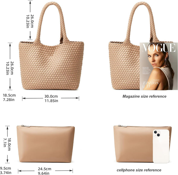 Woven Tote Bag Womens Purse: Vegan Leather Shoulder Handbags - Fashion Summer Beach Tote Bags - Large Travel Totes