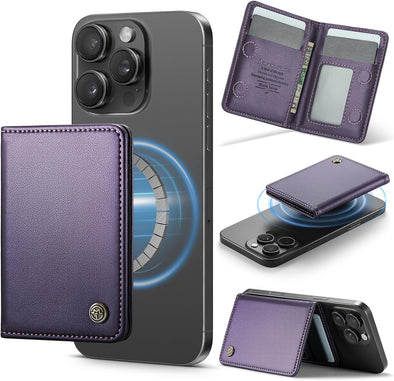 Defencase for Magsafe Wallet Magnetic Card Holder RFID Blocking, PU Leather Minimalist Phone Wallet Compatible with Magsafe Phones and Cases for Iphone 16/15/ 14/13/ 12/ Pro/Max/Plus, Purple