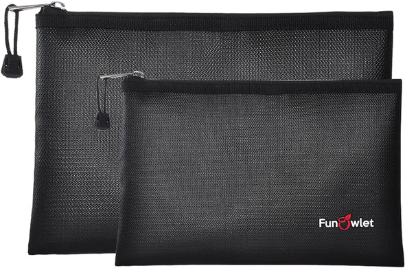 Fireproof Safe Money Document Bags - 2 Pack 13.4" X 9.8" and 10.6" X 6.7" Waterproof Zipper Bag, Fire & Water Resistant Storage Organizer Pouch for A4 A5 Documents Holder,File,Cash,Passport,Tablet