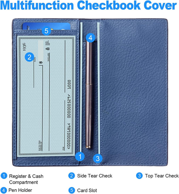 Premium Leather Checkbook Cover for Men & Women Checkbook Holder Wallet RFID Blocking