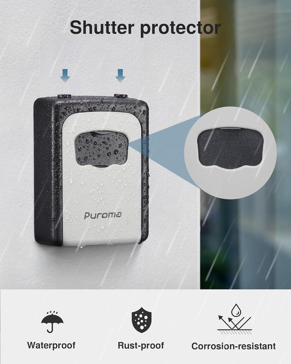 Puroma Lock Box, Large Key Lock Box Resettable Combination Code Lockbox, Portable Wall Mount Lockbox Waterproof Security Safe Box for outside Outdoor Home Office Door Handle House Key, Gray (1 Pack)