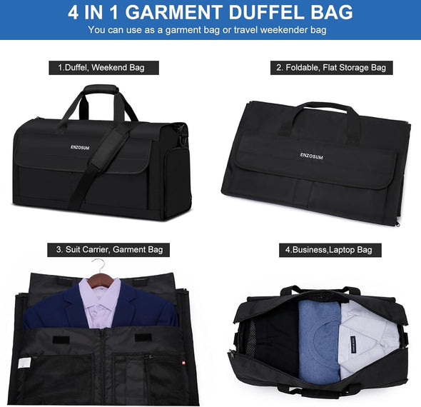 Garment Bags for Travel Large Suit Bag for Men Carry on Garment Bag Convertible Garment Duffle Bag with Shoes Compartment,2 in 1 Hanging Dress Suitcase Suit Travel Bags,Black