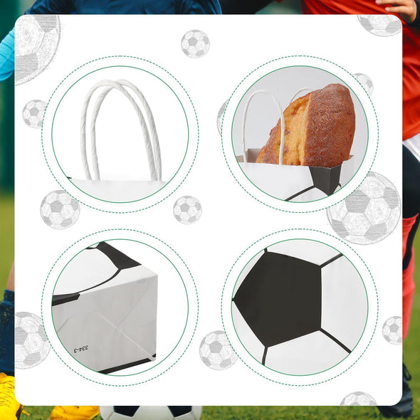 16Pcs Soccer Party Favor Paper Bags, Football Themed Party Gift Bags with Handles Soccer Goodie Bags Treat Candy Bags for Kids Adults Soccer Party Supplies (Style 2)