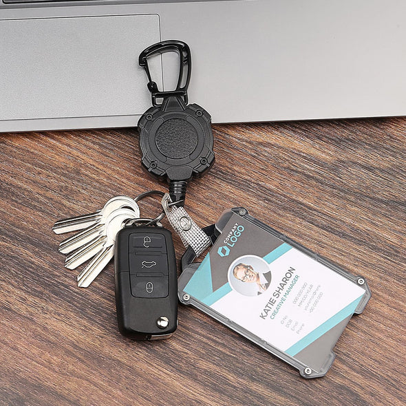 AIDSOTOU Badge Holder Retractable Clip Heavy Duty Badge Reel Retractable Keychain ID Badge Holder with Breakaway Lanyard ID Card Holder Cool Tactical Keychains