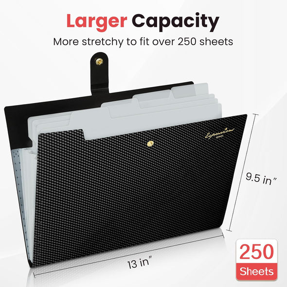 Sooez Expanding File Folder, Letter Size Accordion File Organizer, 5 Pocket Folders for Documents, Portable Filling Products for School Office Supplies, Black