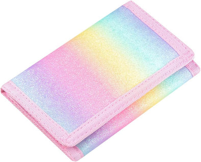 RFID Kids Wallets for Girls, Little Girls Wallet for Kids, Cute Wallet for Teen Girls, Toddler Wallet for Girls with Magic Sticker, Teen Girl Wallet with Coin Pocket (Rainbow Glitter 01)