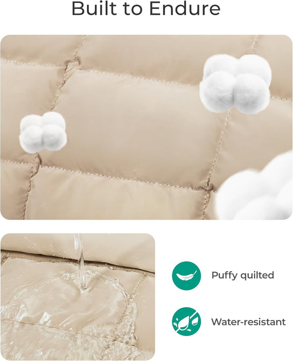 BAGSMART Puffer Travel Duffel Bag, Small Gym Bag for Women, Water-Resistant Weekender with Shoe Compartment, Camel