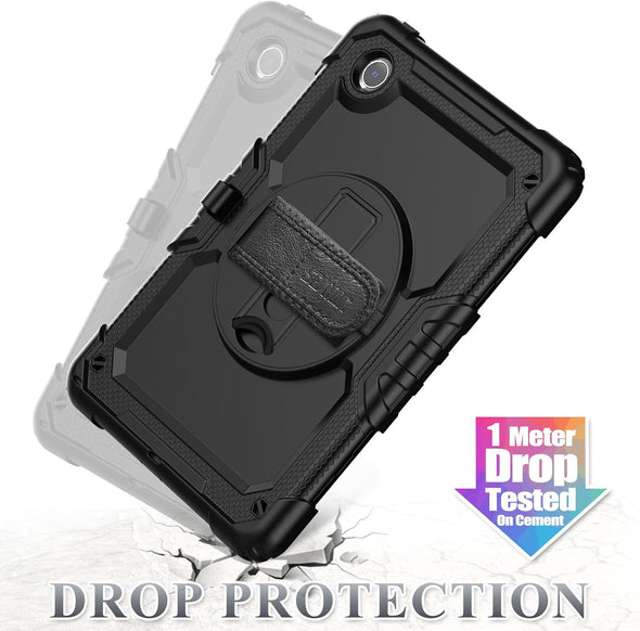 SEYMAC Stock Tablet Case for Lenovo Tab M11 (TB-330FU/TB-330XU) 11 Inch Drop-Proof Protection Cover with 360° Rotate Stand & Strap [Pen Holder] & Screen Protector/K11/Xiaoxin Pad 2024, Black