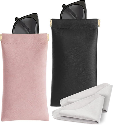 Marvolia Sunglass Case, Portable Squeeze Top Glasses Cases Soft Eyeglass Cases for Women Men Pu Leather Glasses Pouch