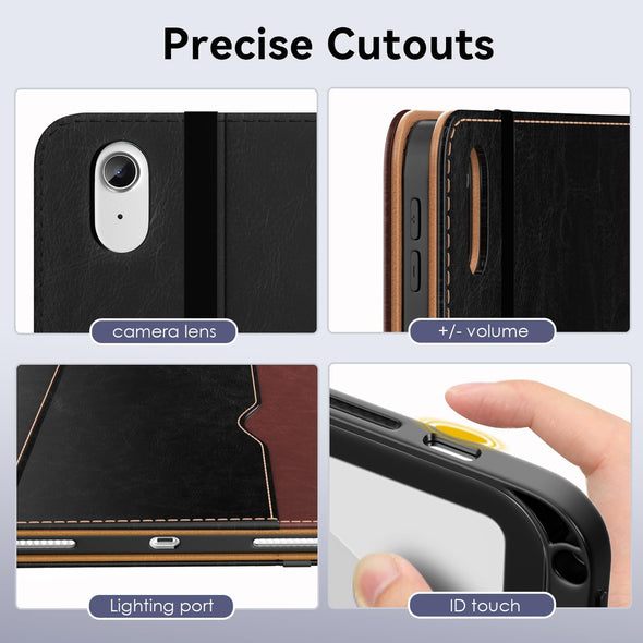 OKP Case for Ipad A16 11Th Generation 2025 / 10Th Gen Case 2022, for 11 Inch / 10.9 Inch Ipad Multi-Angle Viewing PU Leather Stand Cover with Pencil Holder & Pocket, Auto Sleep/Wake, Black Brown