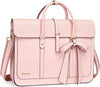 MOSISO Laptop Bag for Women, 15-15.6 Inch PU Leather Laptop Shoulder Bag Convertible Backpack, 16 Inch Messenger Bag Casual Handbag Work Briefcase Travel Computer Bag with Bowknot, Pink
