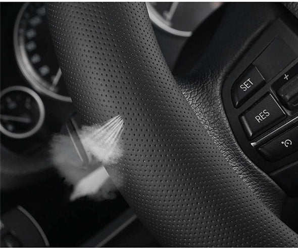 KAFEEK Car Steering Wheel Cover Men,Universal 15 Inch, Microfiber Leather Carbon Fiber Black Steering Wheel Accessories, Anti-Slip, Odorless, Breathable, Black