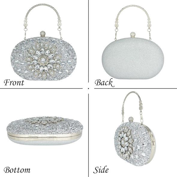 Rhinestone Clutch Purses for Women Evening Wedding Formal - round Pearl Clasp Handbag - Crystal Diamond Bag