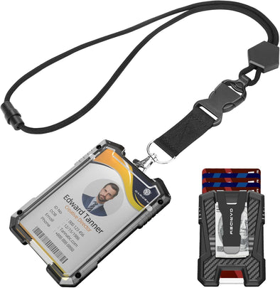 Oaridey Carbon Fiber Badge Holder with Lanyard, Heavy Duty Lanyard with Safety Breakaway Buckle for ID Card/Badge Holder