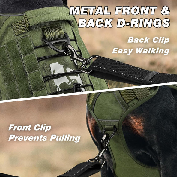 WINGOIN Tactical Dog Harness for Large Dogs, Heavy Duty No Pull Dog Harness with Handle, Adjustable Reflective Military K9 German Shepherd Big Pet Vest for Training, Walking, Green (XL)