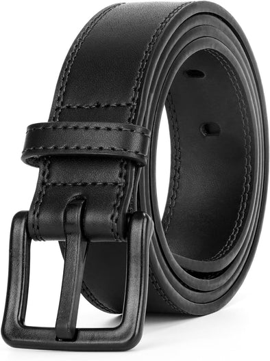 XZQTIVE Men’S Metal Free Belt Hypoallergenic Leather Belts for Jeans Dress Nickle Free TSA Belt with Black Buckle