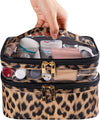 Double-Layer Cosmetic Bag Makeup Bag Travel Makeup Bag Makeup Bags for Women Cosmetics Cases Portable Waterproof Foldable (Leopard)