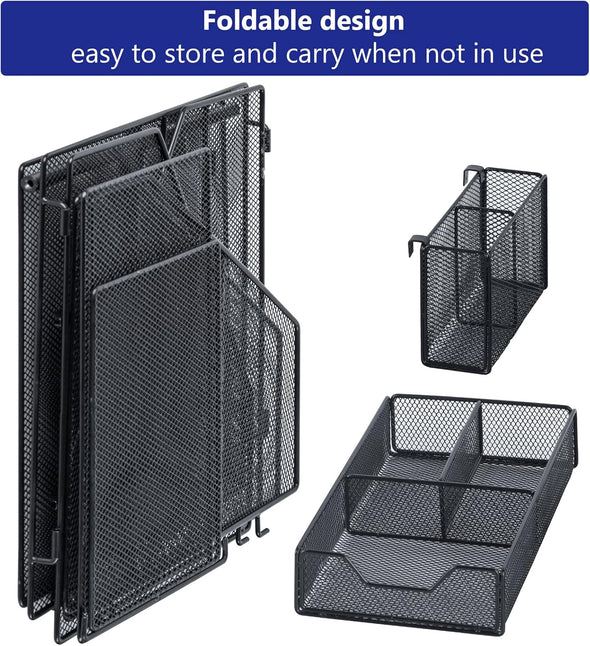 Desk Organizer, File Organizer for Desk with 2-Tier Paper Letter Tray, Drawer and 2 Pen Holder, Mesh Desktop Organization with Magazine Holder for Office Supplies