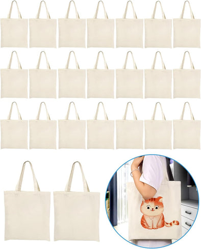 Lzerking Canvas Tote Bag Bulk 24 Pack 14X15 Inches Sublimation Tote Bags, 10Oz Lightweight Medium Reusable Grocery Shopping Cloth Bags for Heat Transfer Vinyl