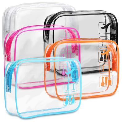 F-Color TSA Approved Toiletry Bag - 5 Pack Clear Toiletry Bags Quart Size Travel Bag, Clear Cosmetic Makeup Bags for Women Men, Carry on Airport Airline Compliant Bag, 5 Colors(For Age 12 or Above)