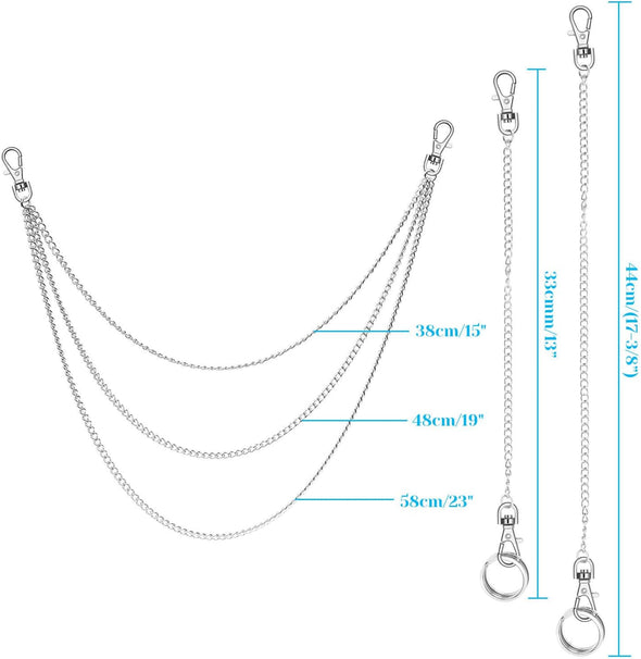 Anezus 3Pcs Belt Chain, Pocket Chain, Chains for Wallet, Pants, Jeans, Goth Accessories for Eboy, Egirl, Men and Women