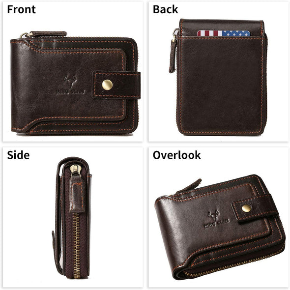MING CLAN Zipper Wallet Men RFID Blocking Leather Flap ID Window Zip Coin Pocket Bifold Credit Card Wallets -Big Capacity for Travel