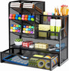 Marbrasse Mesh Pen Holder for Desk, Multi-Functional Pencil Organizer with Drawer, Desk Organizers and Accessories for Office Art Supplies (Black)