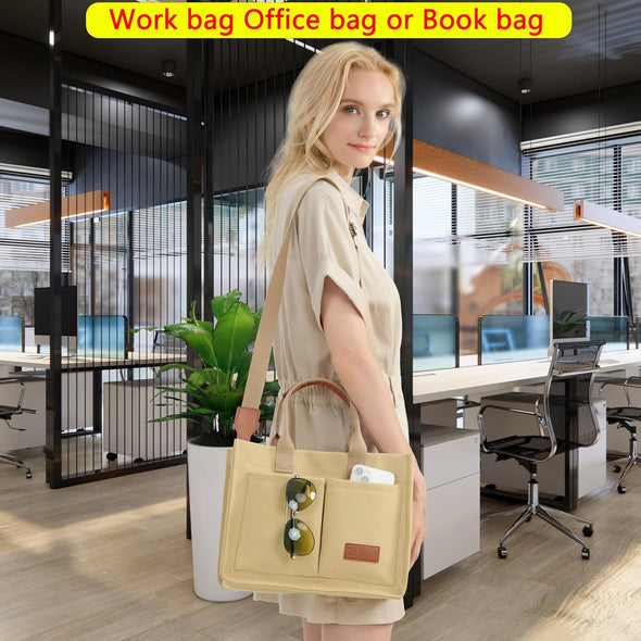 Tote Bag for Women with Compartments,Large Canvas Tote Women'S Purse Crossbody Bags Work Laptop Book Bag Satchels Handbags