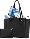 RAINSMORE Laptop Bag for Women 15.6 Inch Work Tote Bags Waterproof Computer Bags Leather Professional Laptop Purse Womens Laptop Briefcase Large Handbag for Office Teacher Travel, Black