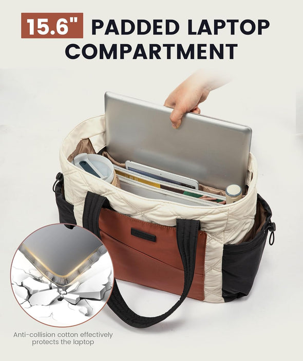 LOVEVOOK Tote Bag for Women, Puffer Bag and Work Bags with Zipper for Travel, Daily, School, Quilted Nurse Shoulder, 2Pcs