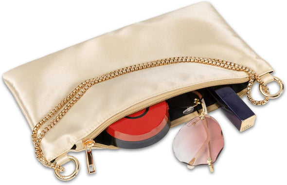 Women Satin Evening Handbag Wedding Prom Clutch Purse Formal Cocktail Party Clutches Shoulder Bag with 2 Bag Chains