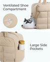 BAGSMART Puffer Travel Duffel Bag, Small Gym Bag for Women, Water-Resistant Weekender with Shoe Compartment, Camel