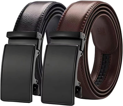 2 Pack Ratchet Belt for Men - Mens Belt Leather 1 3/8" for Casual Jeans - Fit 36" to 44" Waist Adjustable