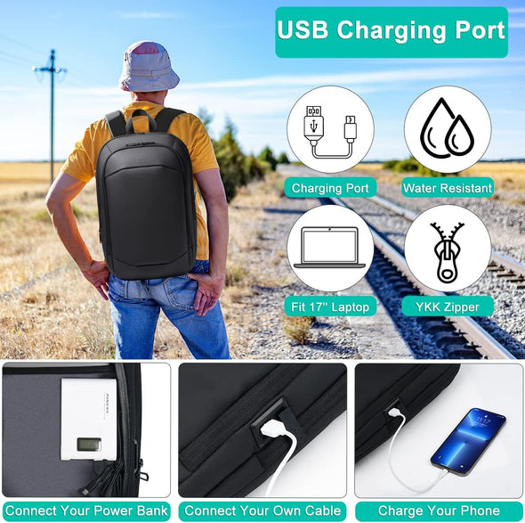business backpack 17 inch laptop usb hk 17 Inch Business Travel Laptop Backpack – Kinzd