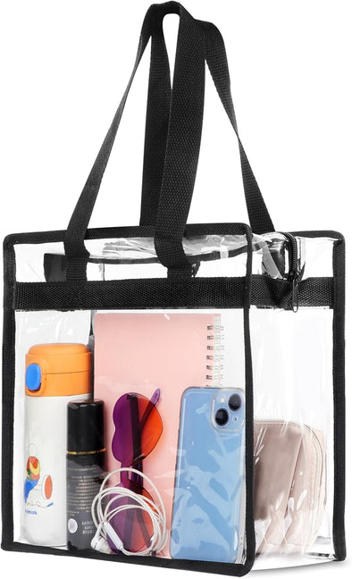 Clear Bag for Stadium Events Approved, 12X6X12 Large Transparent Tote Bag with Zipper for Gym Concert Sports Festivals