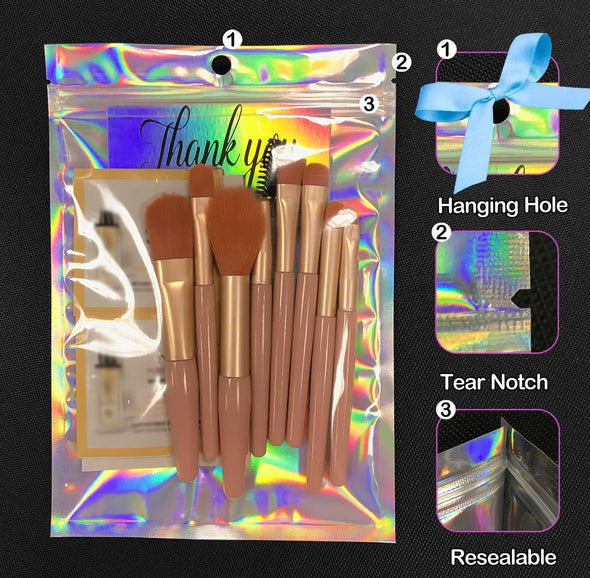 Smell Proof Bags & Resealable Foil Pouch Mylar Sample Bag Great for Party Favor Food Storage (Holographic Color) (50Pcs-5.5X8 Inch)