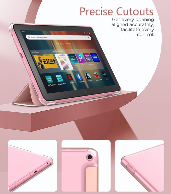 Moko Case Fits All-New Amazon Kindle Fire HD 8 & 8 plus Tablet(12Th Generation/10Th Generation, 2024/2022/2020 Release) 8",Trifold Stand Cover with Translucent Backshell with Auto Wake/Sleep,Rose Gold