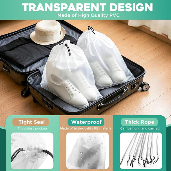 Transparent Shoe Bags for Travel 22 Pack Large Clear Shoe Organizers Pouch with Rope Portable Drawstring Storage Bag for Men & Women