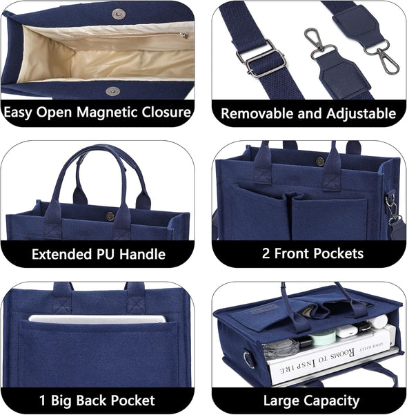 Tote Bag for Women with Compartments,Large Canvas Tote Women'S Purse Crossbody Bags Work Laptop Book Bag Satchels Handbags