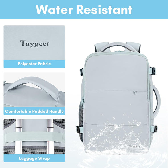 Taygeer Carry on Backpack, 35L Travel Backpack for Women Airline Approved, Cute Underseat Personal Item Travel Bag with Shoe Compartment, Casual Daypack Gifts for Friend Hiking Outdoor Weekend,Blue