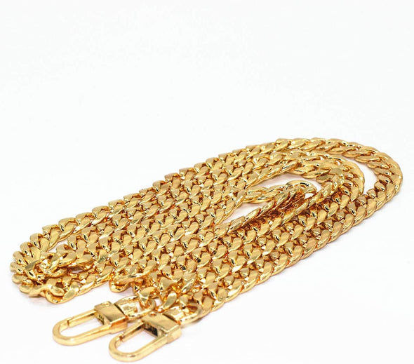 WEICHUAN 47"/120Cm DIY Iron Flat Chain Strap Purse Chain Accessories Purse Straps Shoulder Cross Body Replacement Straps, with Metal Buckles (Gold)