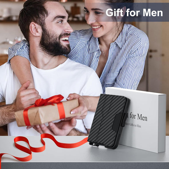 Wallet for Men - Pop up Case, Cash Slot, and Credit Card Wallet - Slim Minimalist Aluminum Front Pocket Wallet with RFID Blocking/Id Window (Carbon Fiber)