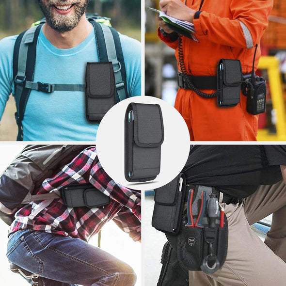 Ykooe Cell Phone Pouch Nylon Belt Holster Case Compatible with Iphone 16 15 14 13 12 11 & Pro Models, XR, Samsung Galaxy S20 S21 S22 S23 S24 S25, Black–L