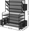Simple Trending 7 Tier Desk File Organizer, Letter Tray Paper Organizer with Pen Holder and Metal Hanging Basket, Black