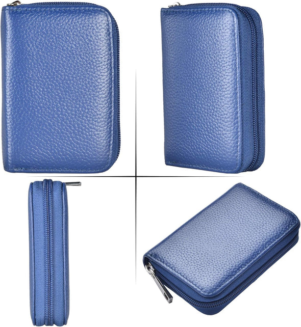 Easyoulife Genuine Leather Credit Card Holder Zipper Wallet with 26 Card Slots