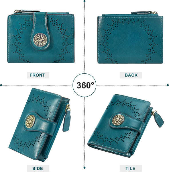 Small Wallet for Women Bifold RFID Blocking Card Holder Leather Wallets with Zipper Coin Pocket
