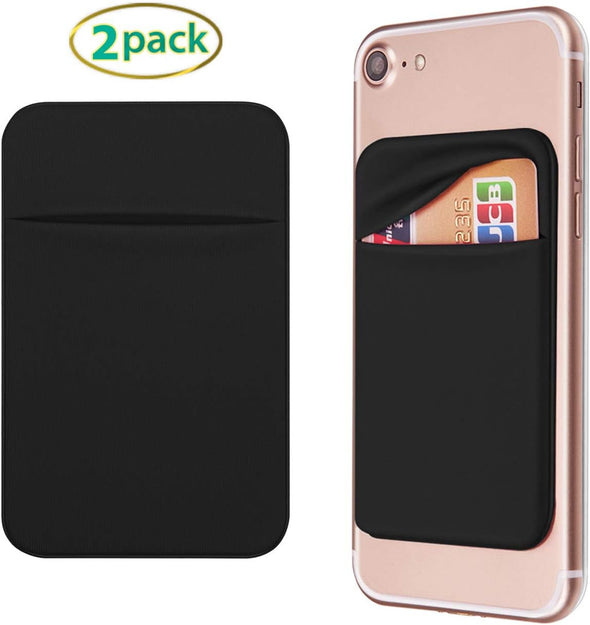 Cell Phone Pocket Self Adhesive Card Holder Stick on Wallet Sleeve with Adhesive ID Credit Card ATM Card Holder for Iphone Android 2 PACK BLACK