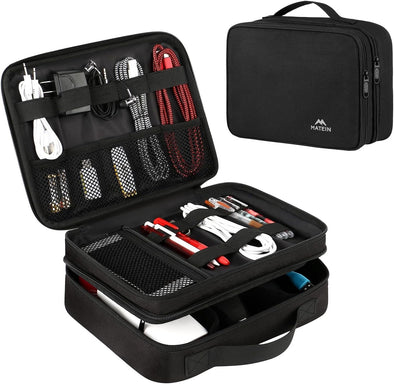 MATEIN Electronics Organizer Travel Case, Water Resistant Cable Organizer Bag for Travel Essentials, Gifts for Men, Storage Bag as Accessories for Phone, Cord, Tablet, Black
