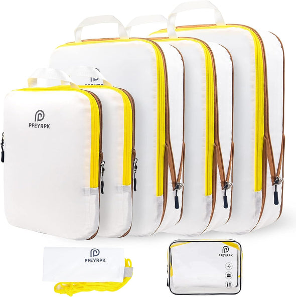 Lightweight Compression Packing Cubes for Suitcases, Compressible Expandable Travel Packing Organizer with Clear Toiletries and Backpack Bag, Travel Essentials for Carry on Luggage 7 Set