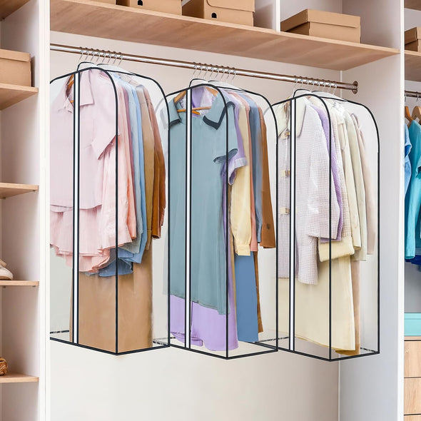 LANDNEOO 6 Pack Clear Garment Bags for Hanging Clothes with Zippers on Double Sides - 10'' Gusseted Clothes Storage for Coat, Dress, and Fur in Closet - 40'' Long Suit Bags